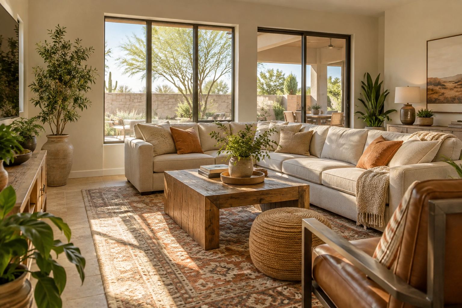 A cozy Tucson living room, illustrative
